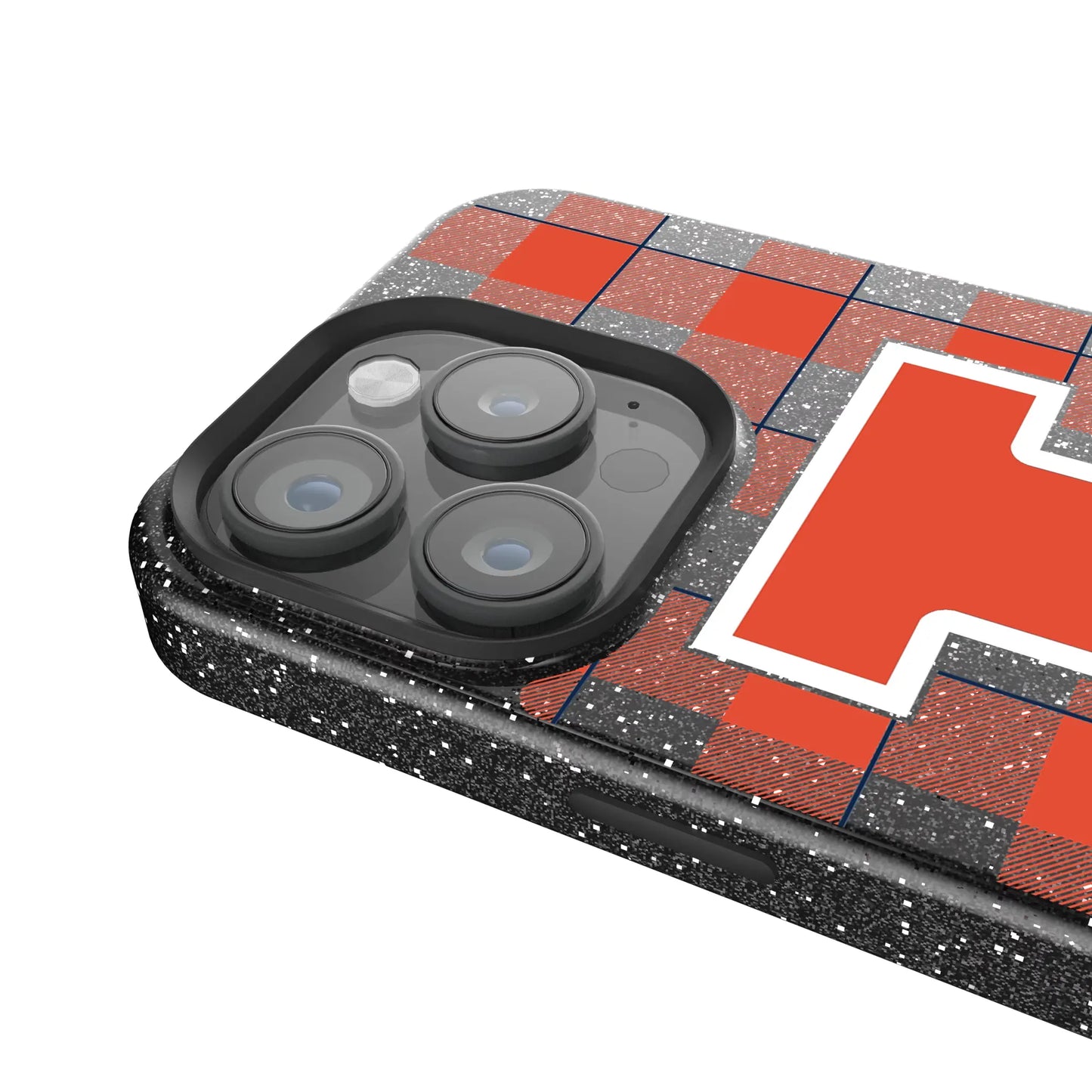 University of Illinois Fighting Illini Plaid Black Bling Phone Case for Apple iPhone