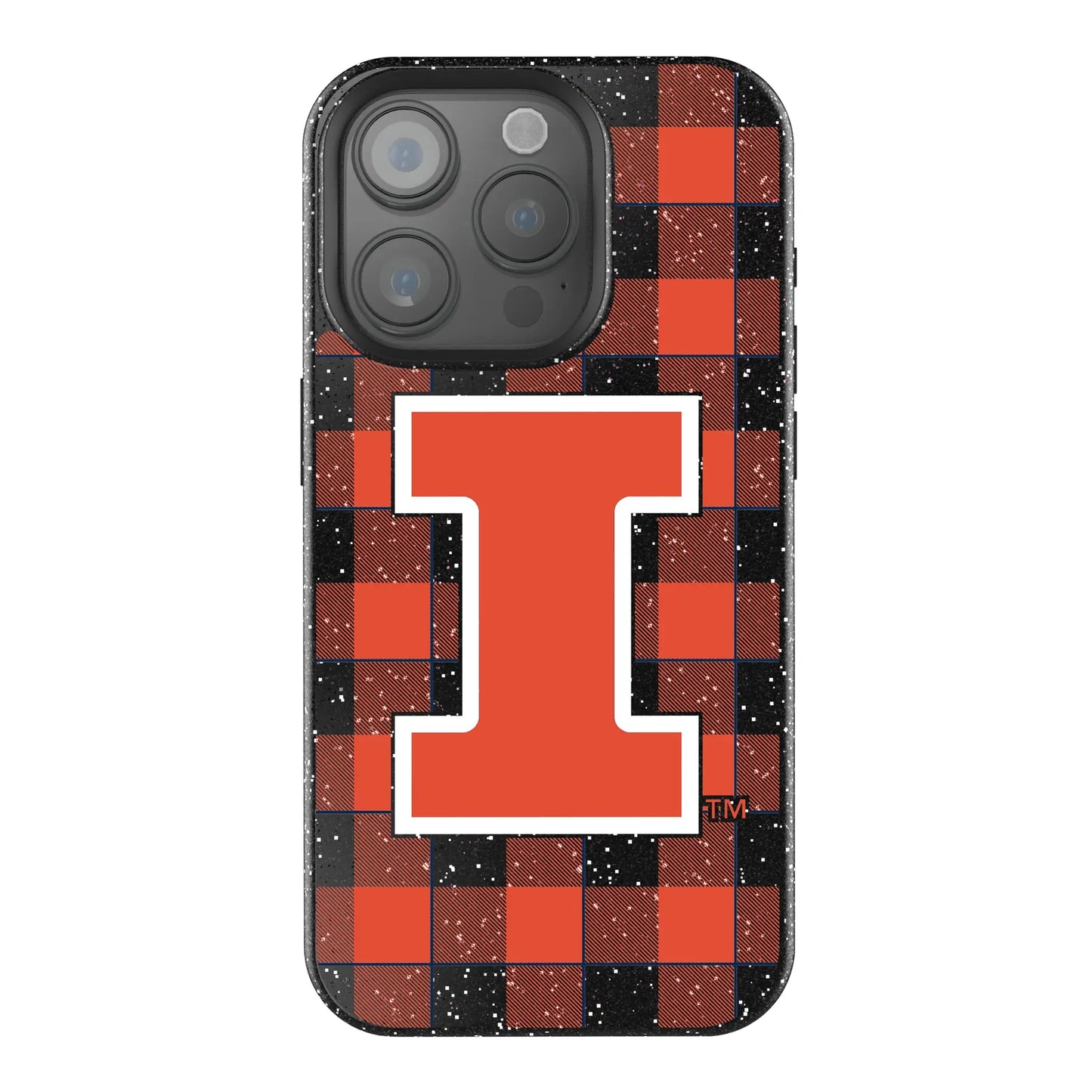 University of Illinois Fighting Illini Plaid Black Bling Phone Case for Apple iPhone