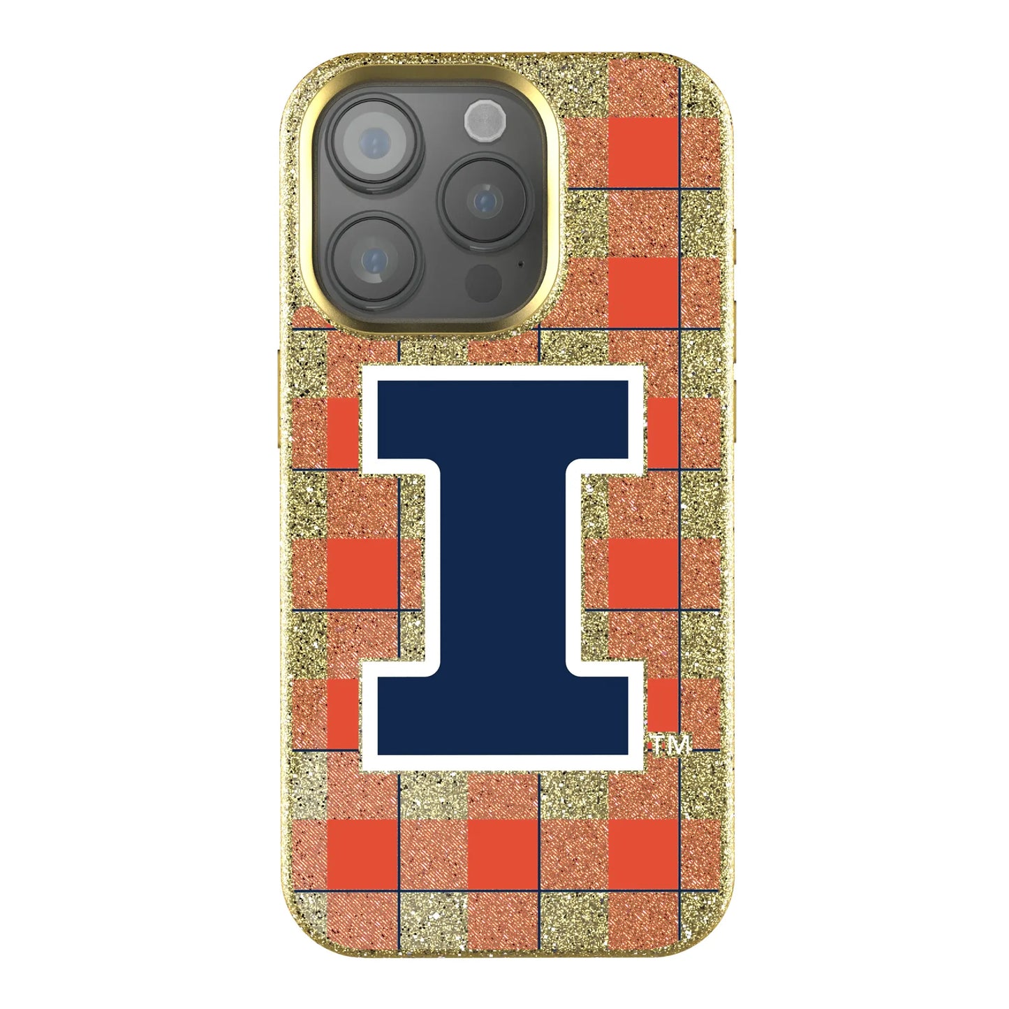University of Illinois Fighting Illini Plaid Bling Phone Case for Apple iPhone
