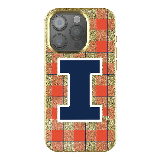 University of Illinois Fighting Illini Plaid Bling Phone Case for Apple iPhone
