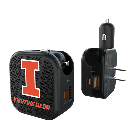 University of Illinois Fighting Illini Text Backdrop 2 in 1 USB A/C Charger