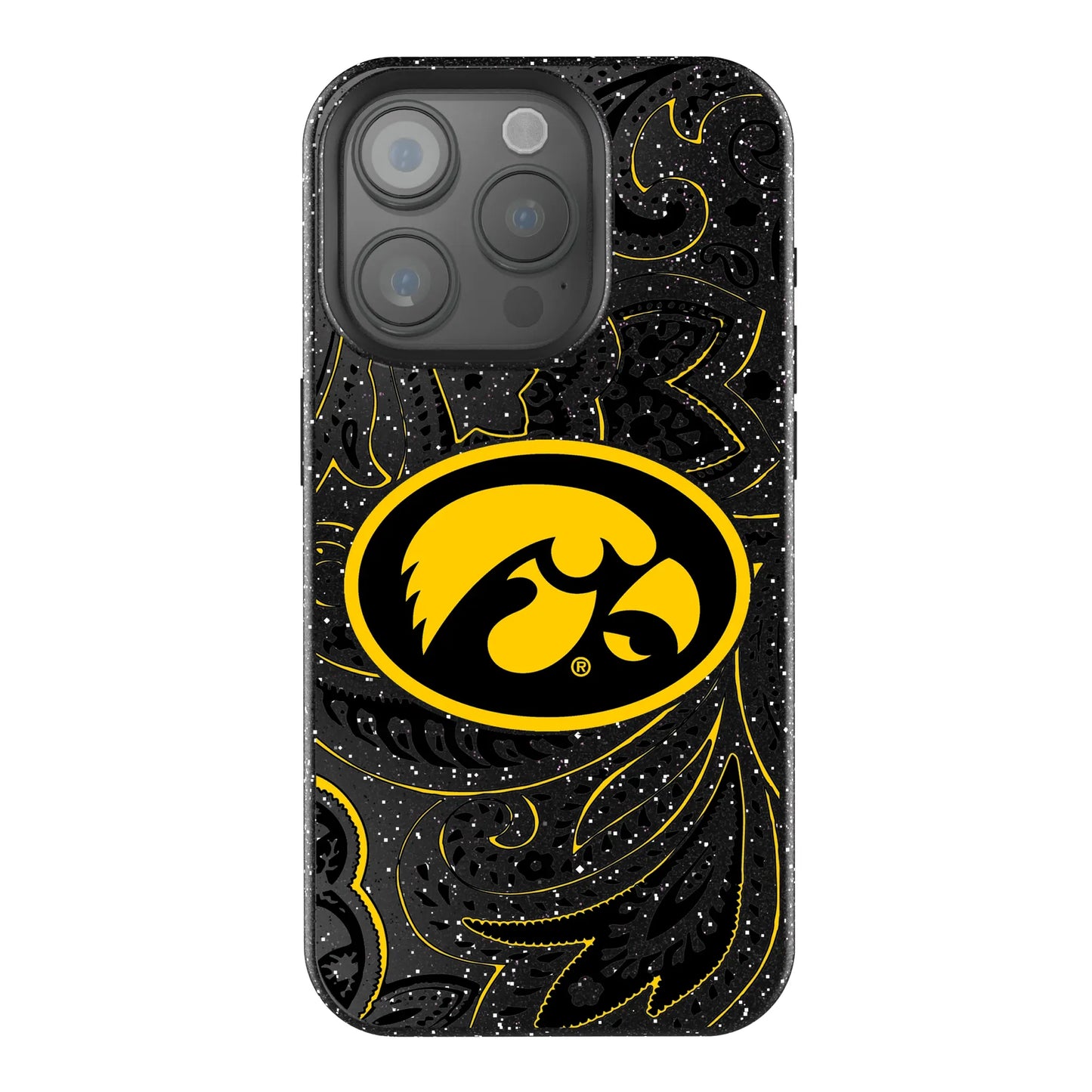 University of Iowa Hawkeyes Paisley Black Bling Phone Case for Apple iPhone