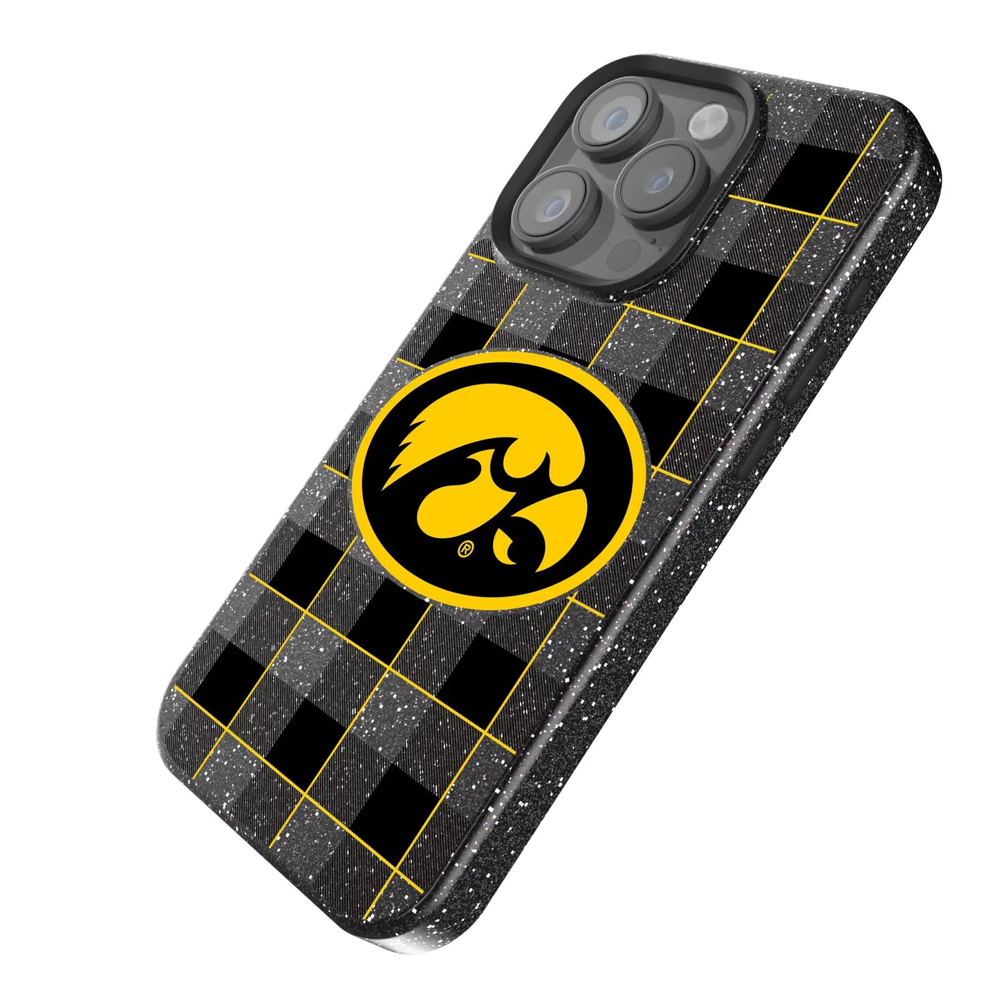 University of Iowa Hawkeyes Plaid Black Bling Phone Case for Apple iPhone