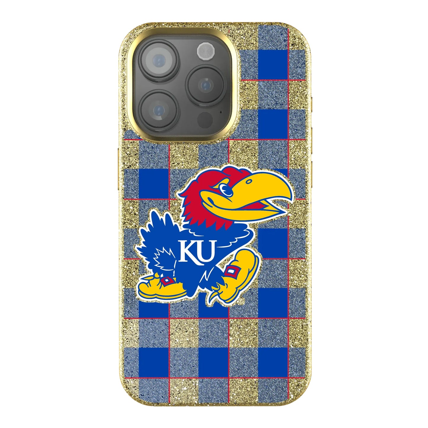 University of Kansas Jayhawks Plaid Bling Phone Case for Apple iPhone