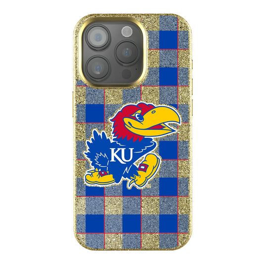 University of Kansas Jayhawks Plaid Bling Phone Case for Apple iPhone
