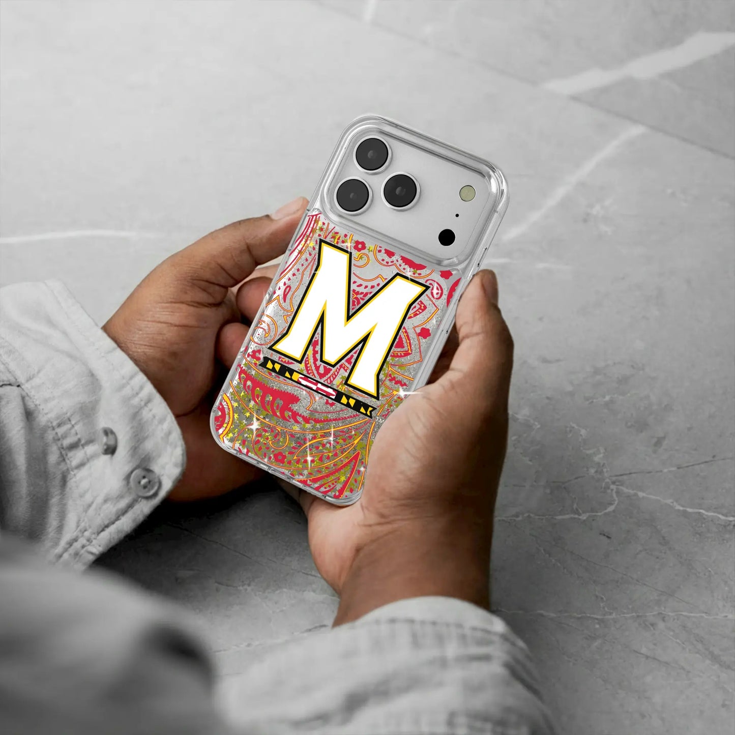 University of Maryland Terrapins Paisley Glitter Phone Case for Apple iPhone