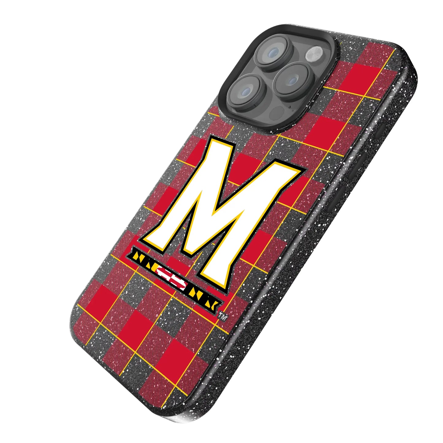 University of Maryland Terrapins Plaid Black Bling Phone Case for Apple iPhone