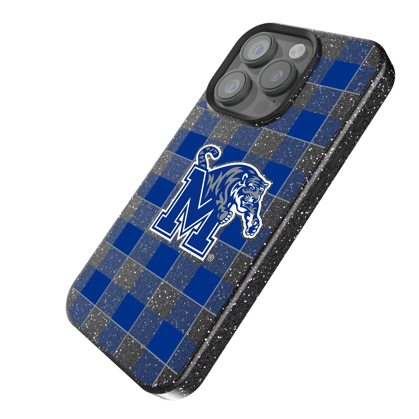 University of Memphis Tigers Plaid Black Bling Phone Case for Apple iPhone