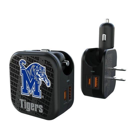 University of Memphis Tigers Text Backdrop 2 in 1 USB A/C Charger