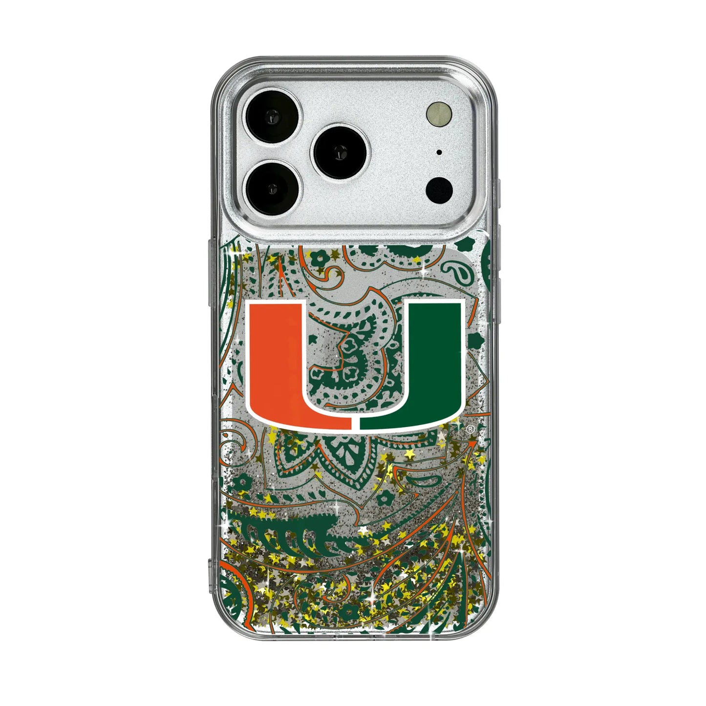 University of Miami Hurricanes Paisley Glitter Phone Case for Apple iPhone