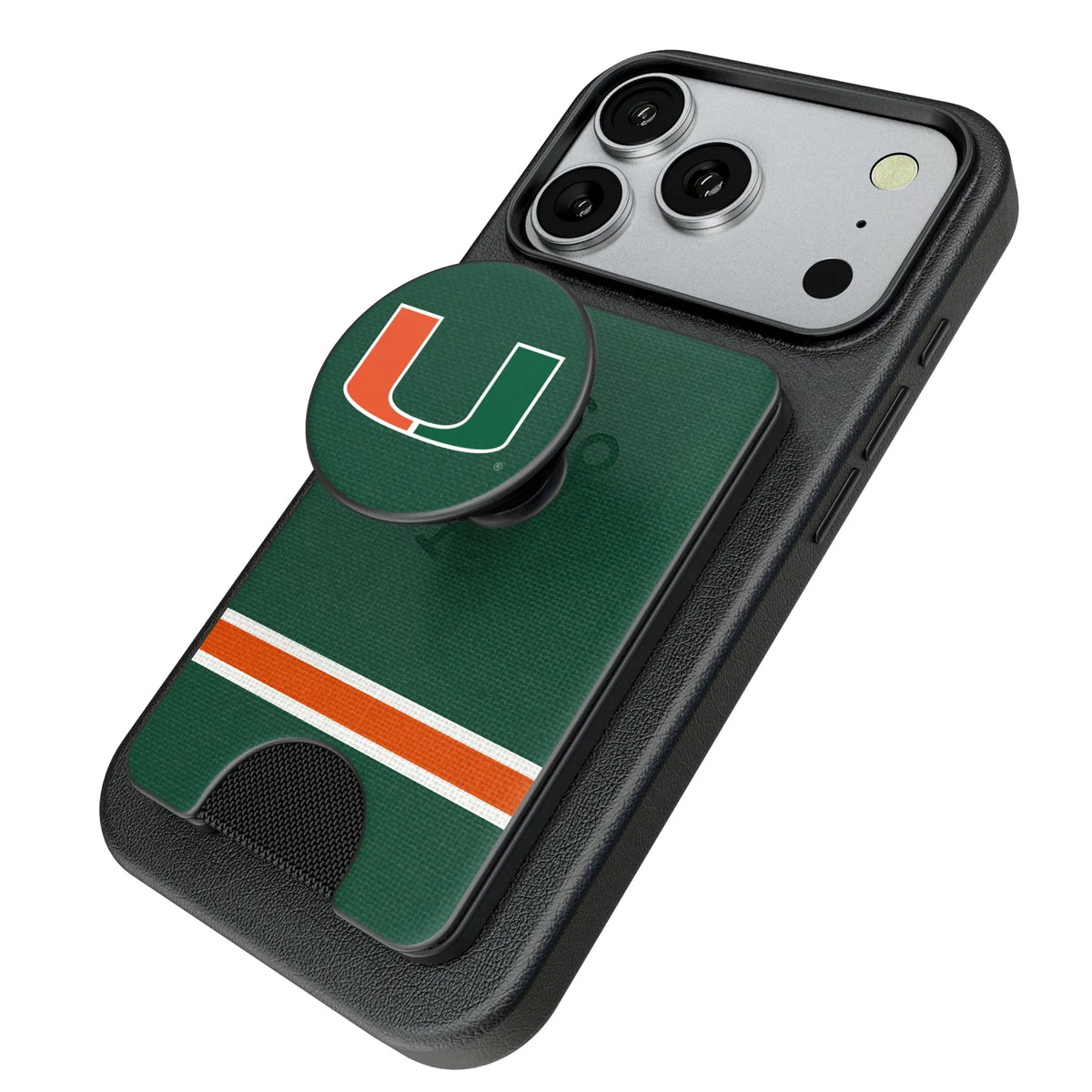 University of Miami Hurricanes Stripe PopSockets MagSafe-Compatible PopWallet+