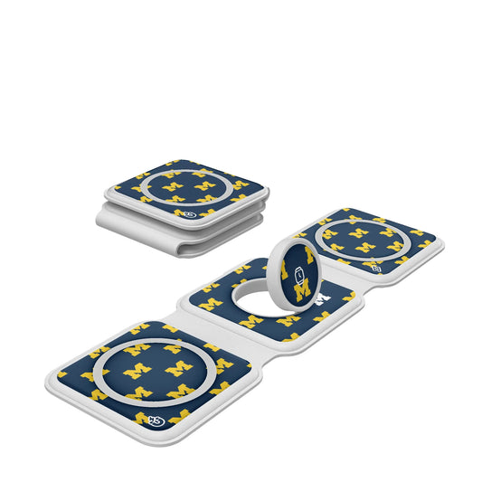 University of Michigan Wolverines Fashion Pattern Foldable 3 in 1 Charger