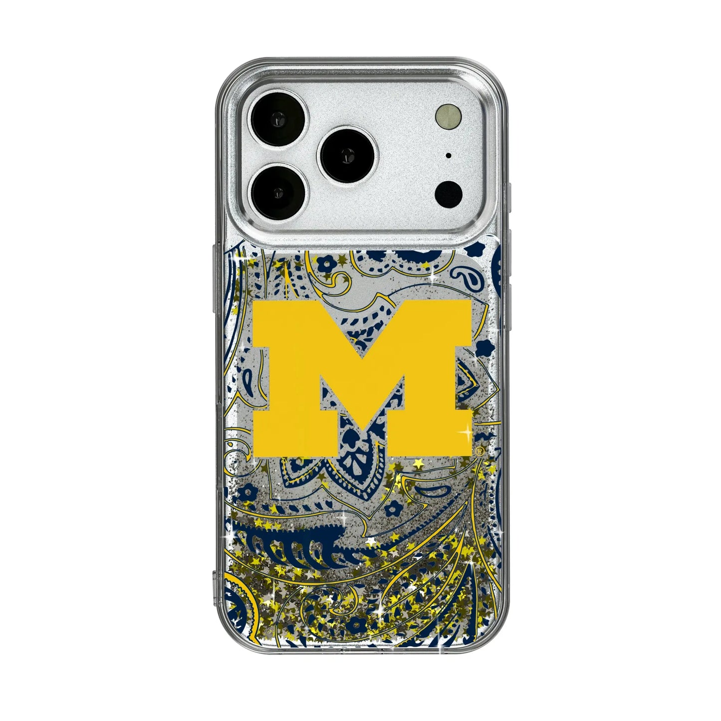 University of Michigan Wolverines Paisley Glitter Phone Case for Apple iPhone