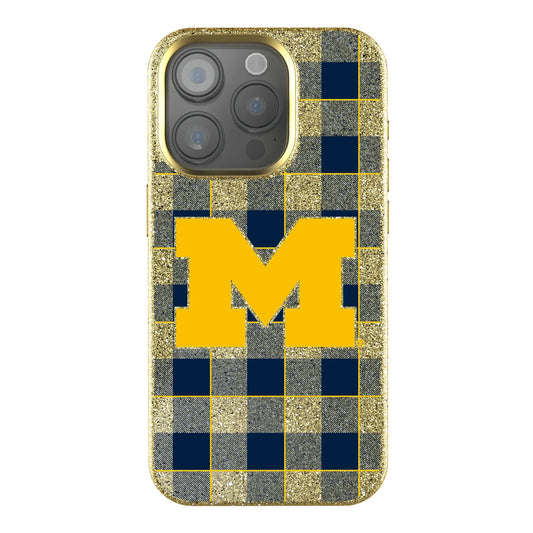 University of Michigan Wolverines Plaid Bling Phone Case for Apple iPhone