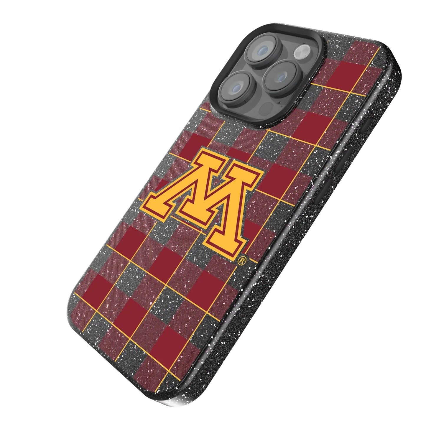 University of Minnesota Golden Gophers Plaid Black Bling Phone Case for Apple iPhone