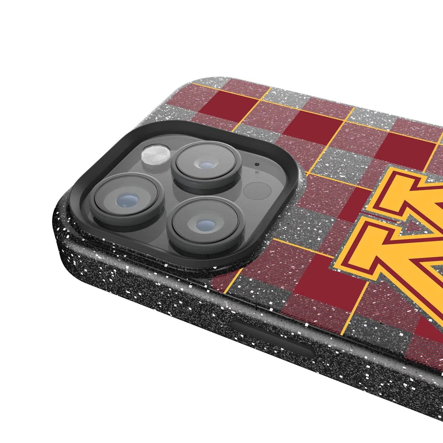 University of Minnesota Golden Gophers Plaid Black Bling Phone Case for Apple iPhone