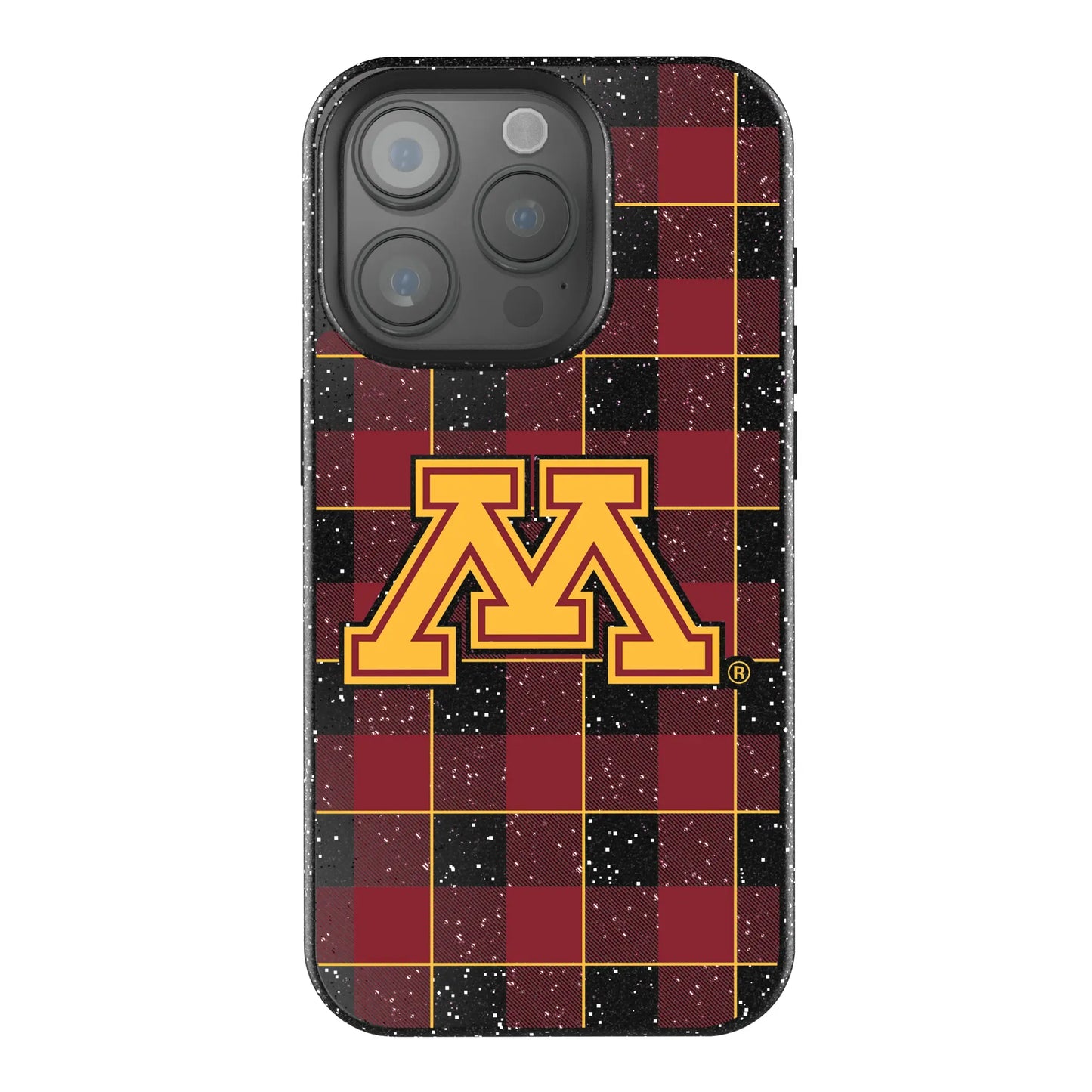 University of Minnesota Golden Gophers Plaid Black Bling Phone Case for Apple iPhone