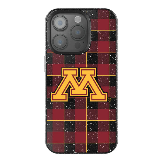 University of Minnesota Golden Gophers Plaid Black Bling Phone Case for Apple iPhone