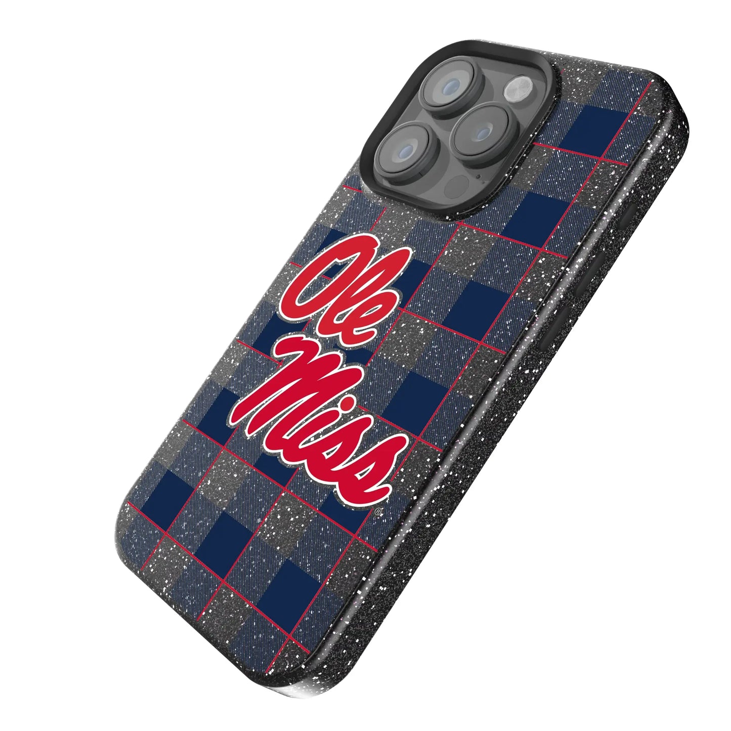 University of Mississippi Rebels Plaid Black Bling Phone Case for Apple iPhone