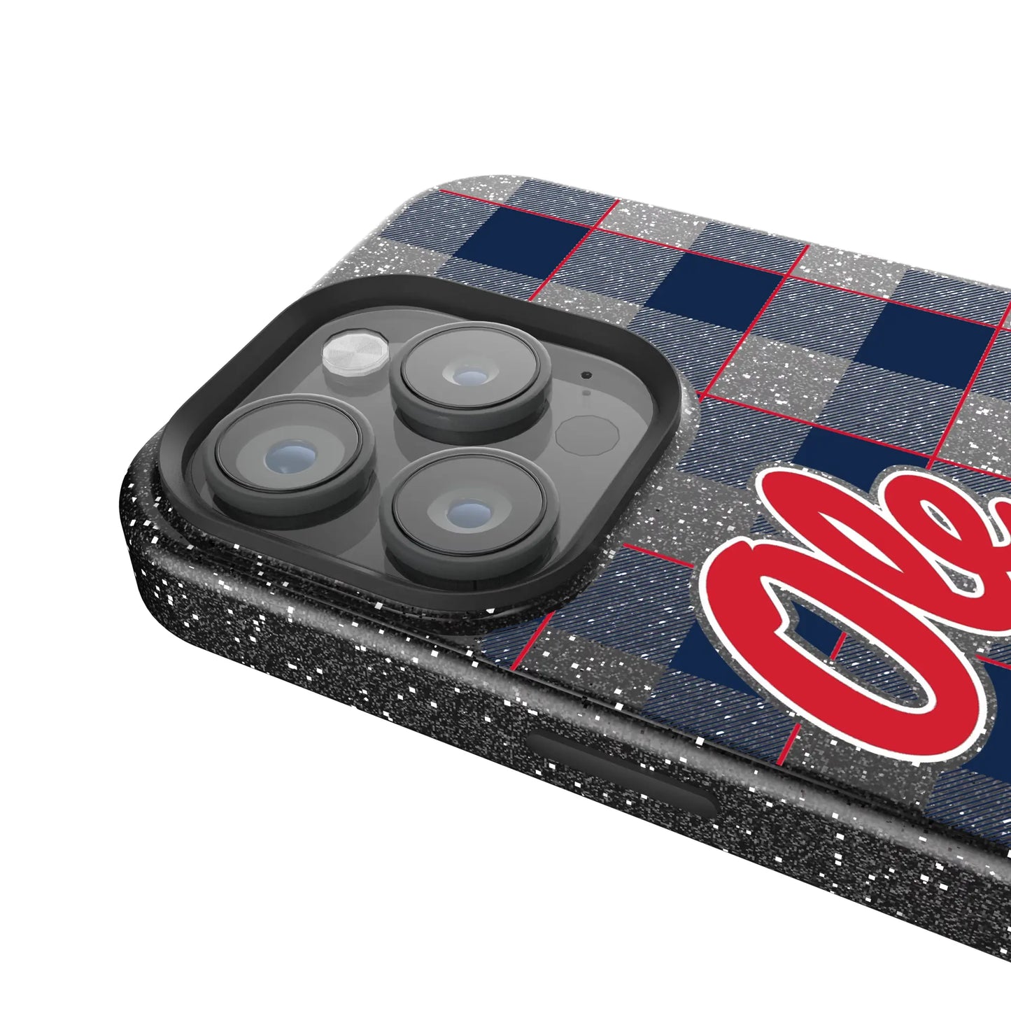 University of Mississippi Rebels Plaid Black Bling Phone Case for Apple iPhone