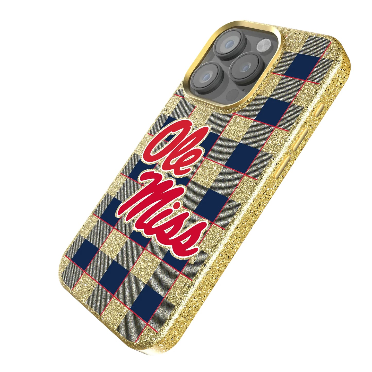 University of Mississippi Rebels Plaid Bling Phone Case for Apple iPhone