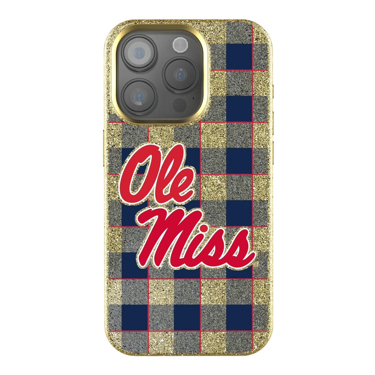 University of Mississippi Rebels Plaid Bling Phone Case for Apple iPhone