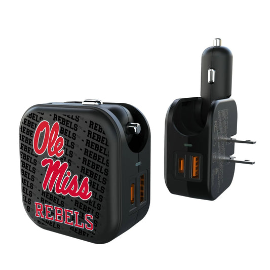 University of Mississippi Rebels Text Backdrop 2 in 1 USB A/C Charger