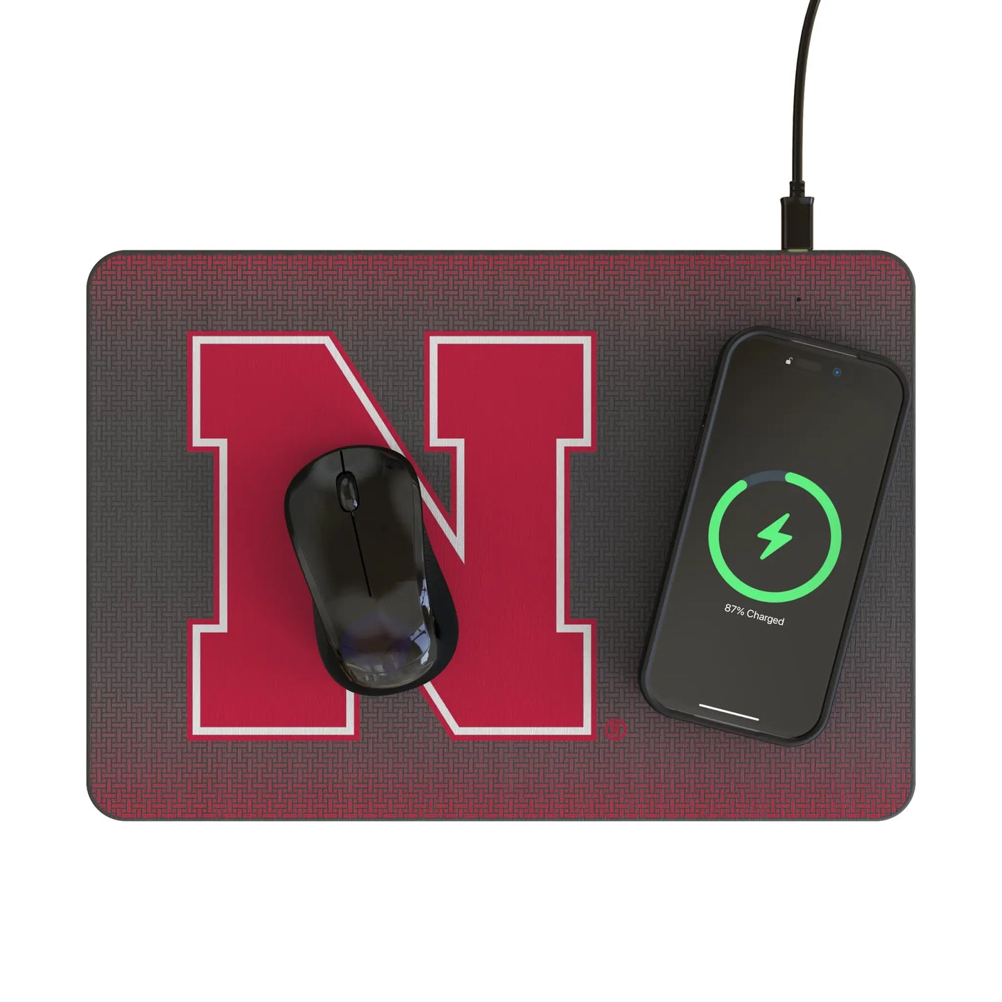 University of Nebraska Huskers Block N Linen 15-Watt Wireless Charger and Mouse Pad