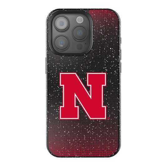 University of Nebraska Huskers Block N Linen Black Bling Phone Case for Apple iPhone
