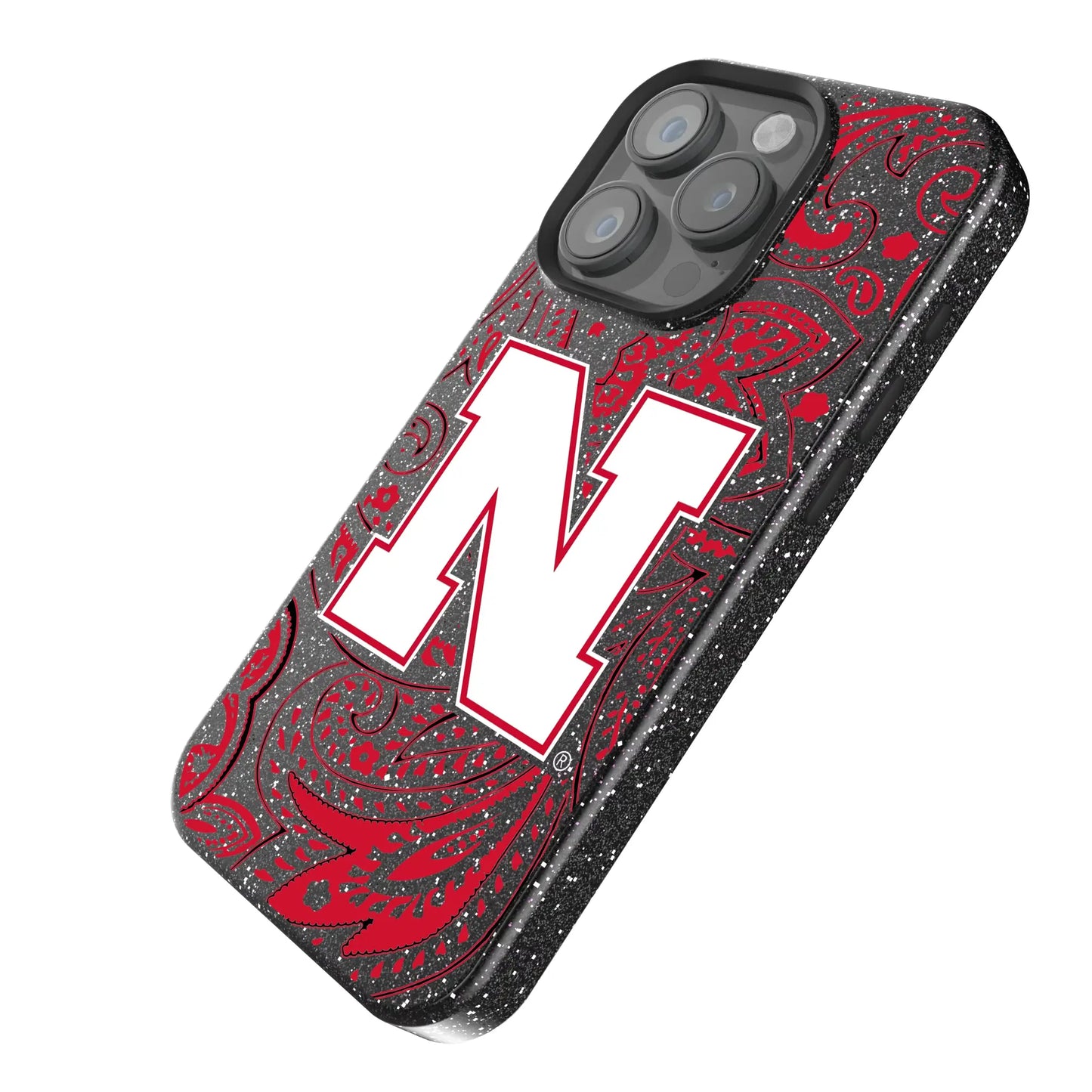 University of Nebraska Huskers Block N Paisley Black Bling Phone Case for Apple iPhone