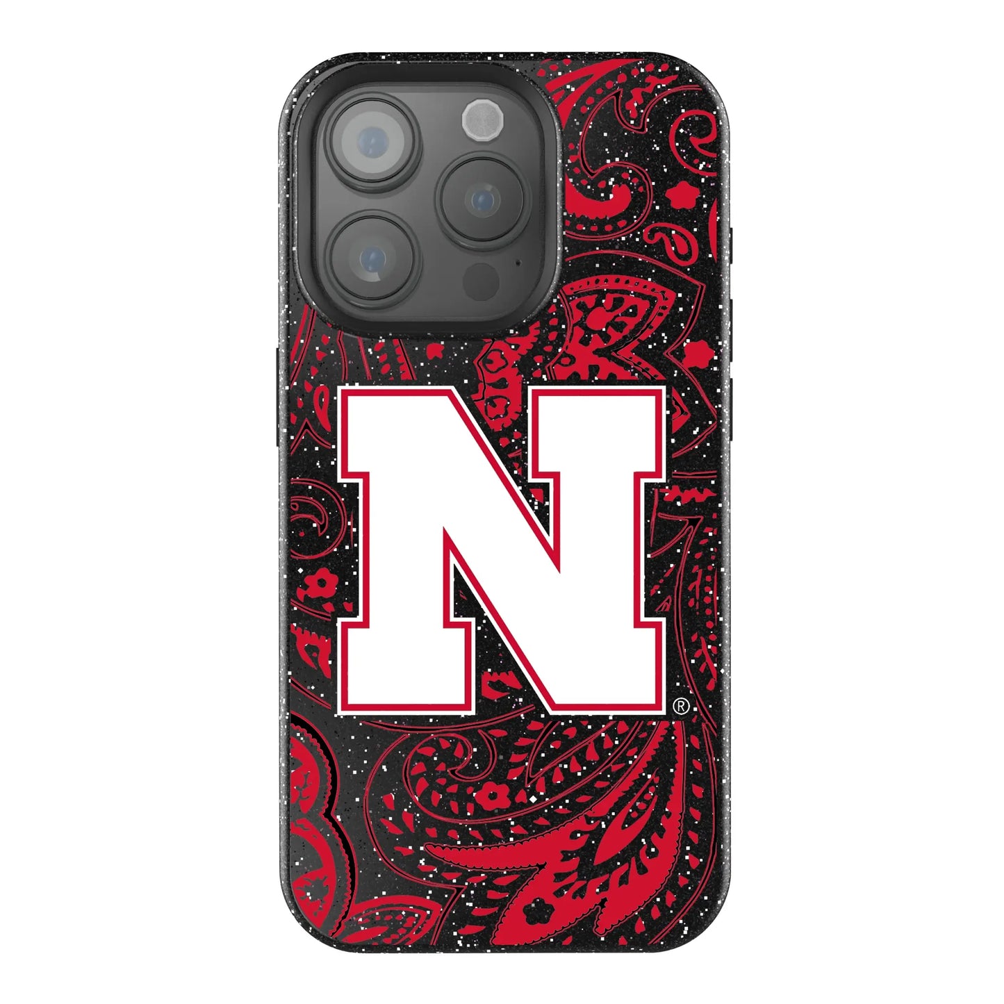 University of Nebraska Huskers Block N Paisley Black Bling Phone Case for Apple iPhone