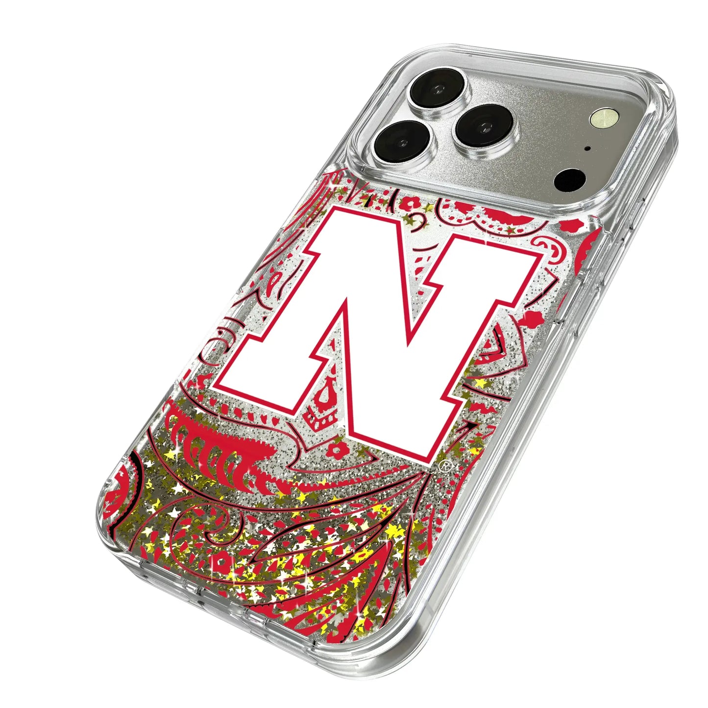 University of Nebraska Huskers Block N Paisley Glitter Phone Case for Apple iPhone