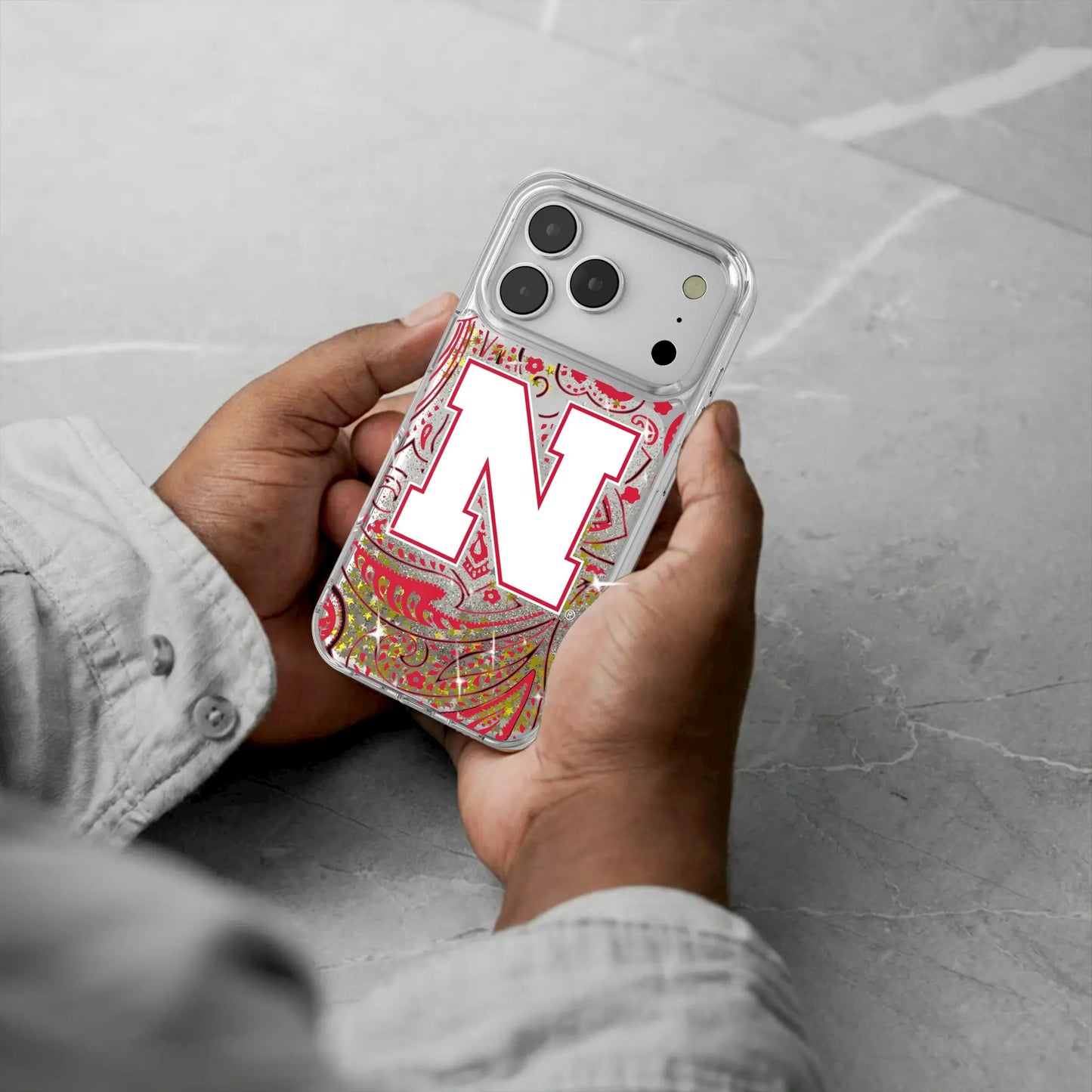 University of Nebraska Huskers Block N Paisley Glitter Phone Case for Apple iPhone