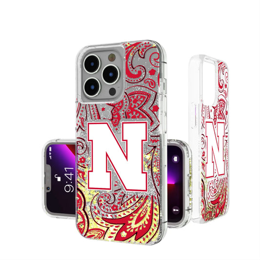 University of Nebraska Huskers Block N Paisley Glitter Phone Case for Apple iPhone