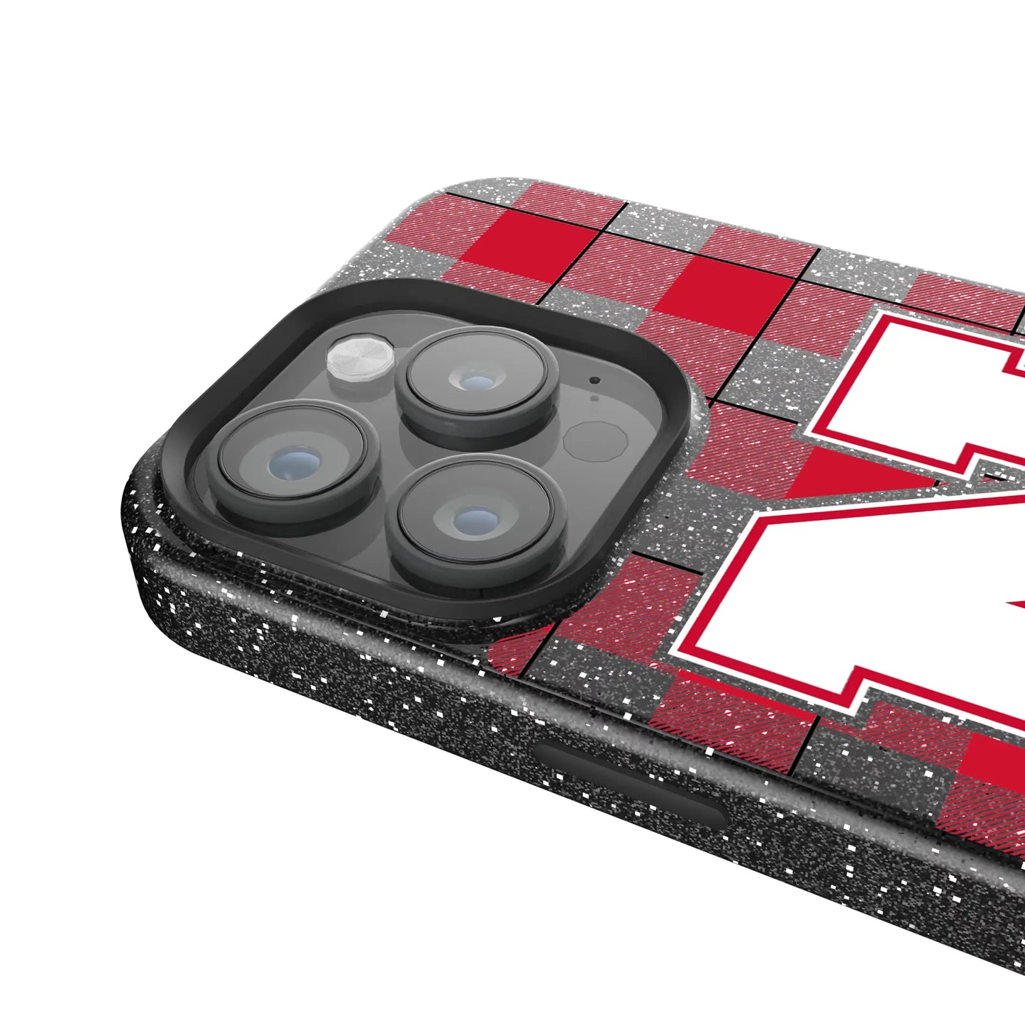 University of Nebraska Huskers Block N Plaid Black Bling Phone Case for Apple iPhone