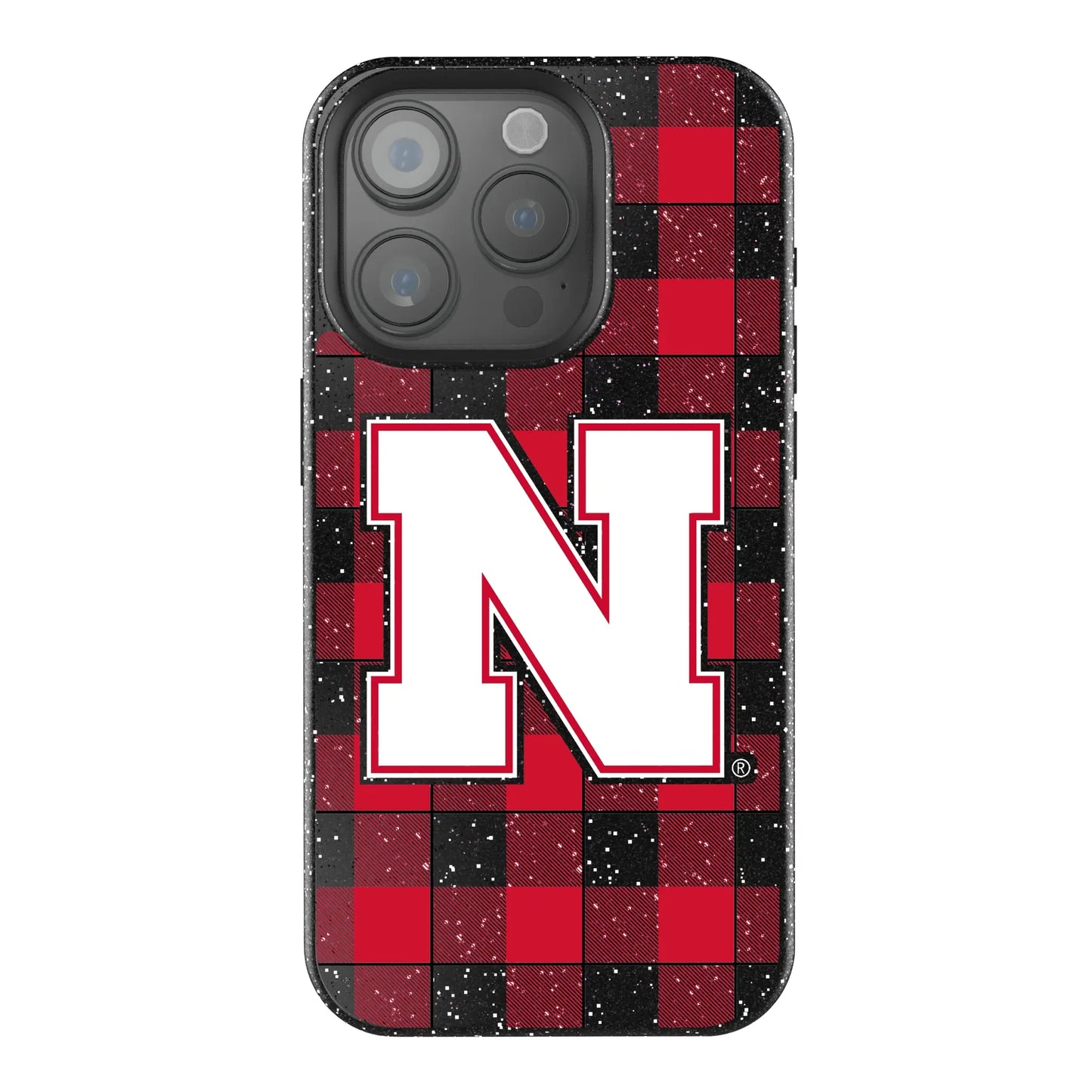 University of Nebraska Huskers Block N Plaid Black Bling Phone Case for Apple iPhone