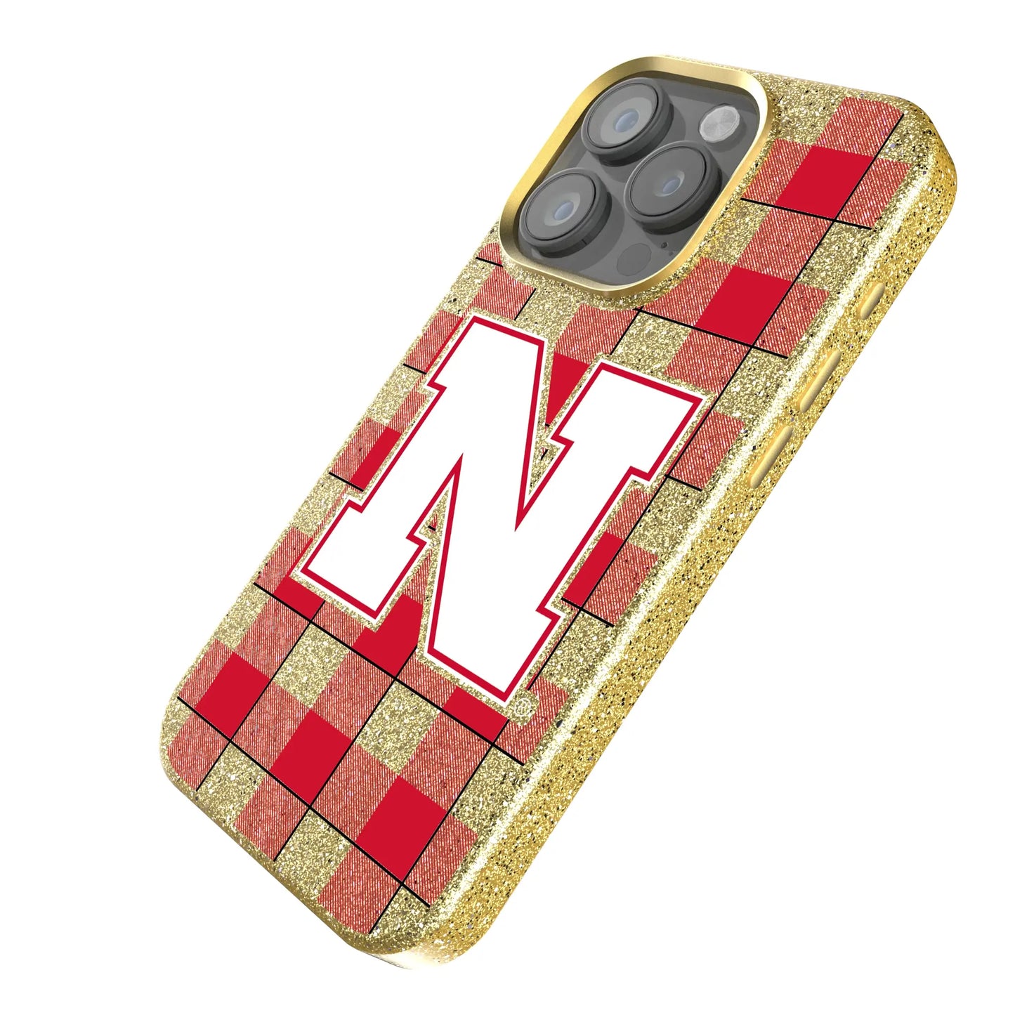 University of Nebraska Huskers Block N Plaid Bling Phone Case for Apple iPhone