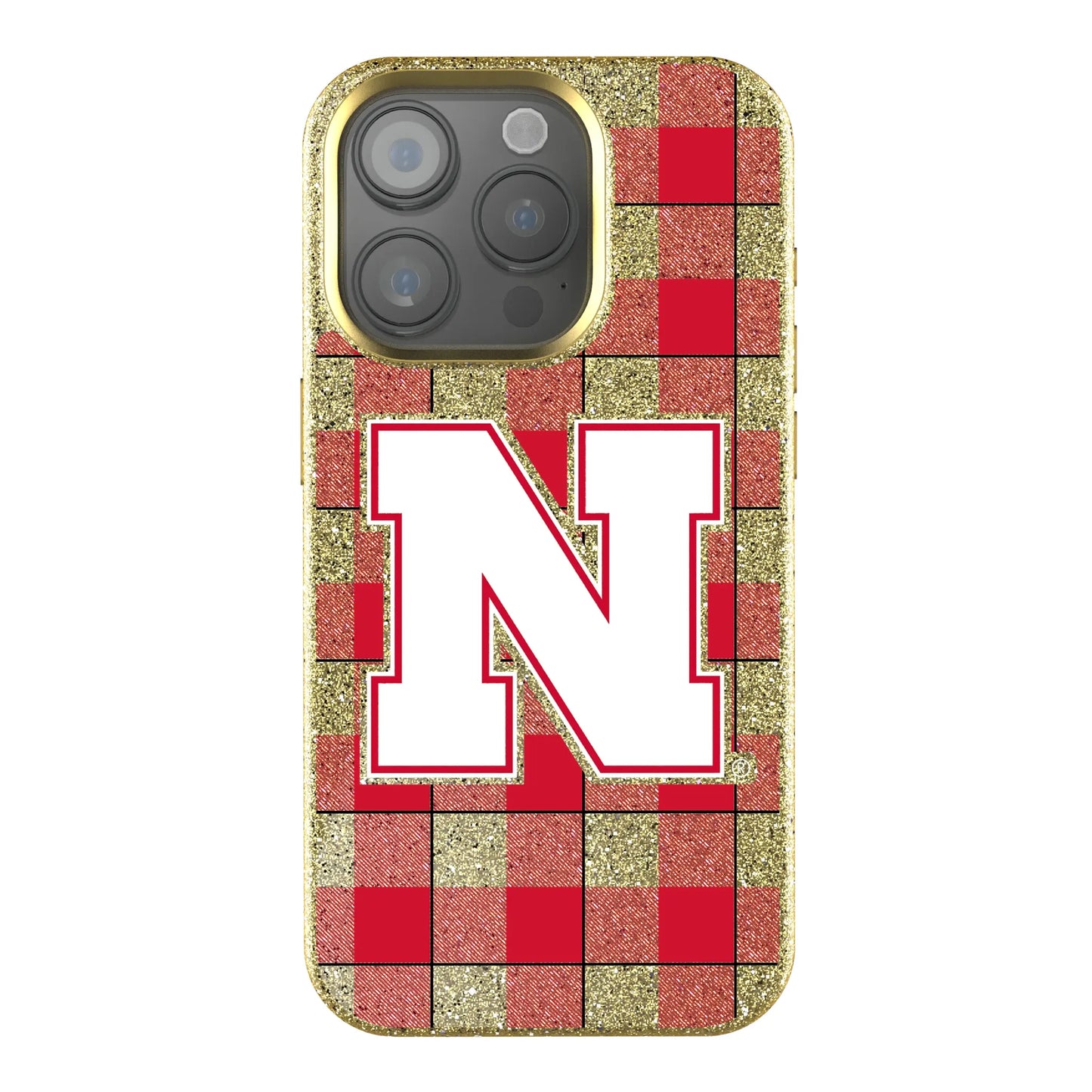 University of Nebraska Huskers Block N Plaid Bling Phone Case for Apple iPhone
