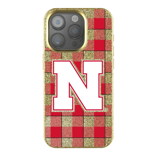 University of Nebraska Huskers Block N Plaid Bling Phone Case for Apple iPhone