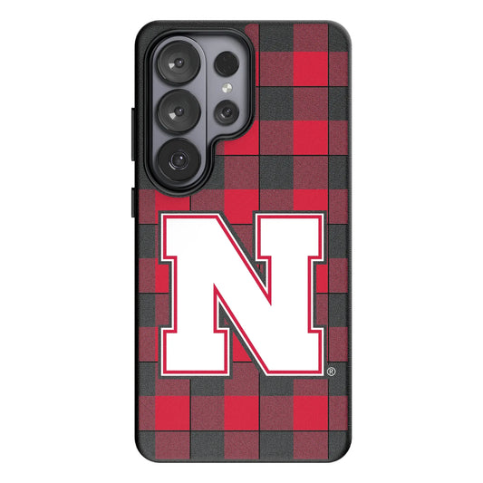 University of Nebraska Huskers Block N Plaid MagSafe Compatible Phone Case for Samsung Galaxy