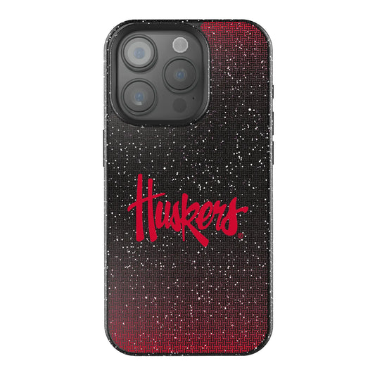 University of Nebraska Huskers Linen Black Bling Phone Case for Apple iPhone
