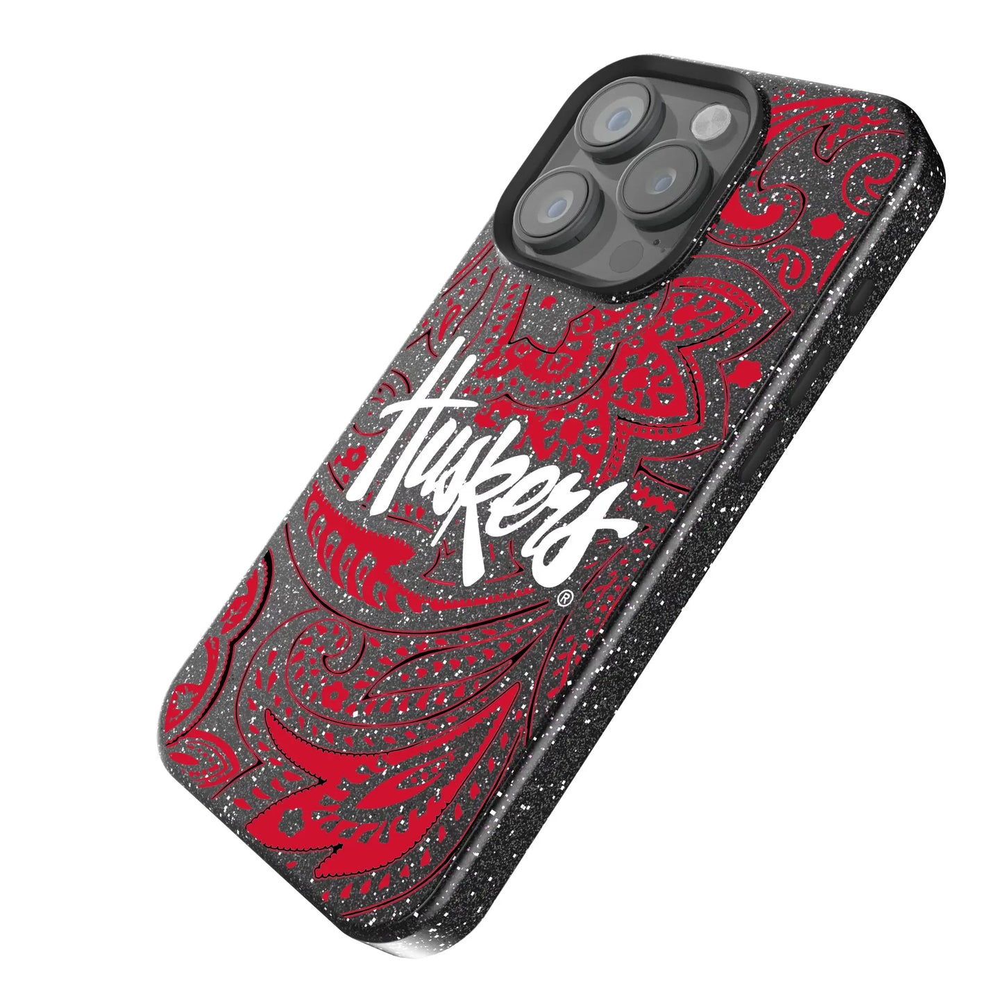 University of Nebraska Huskers Paisley Black Bling Phone Case for Apple iPhone