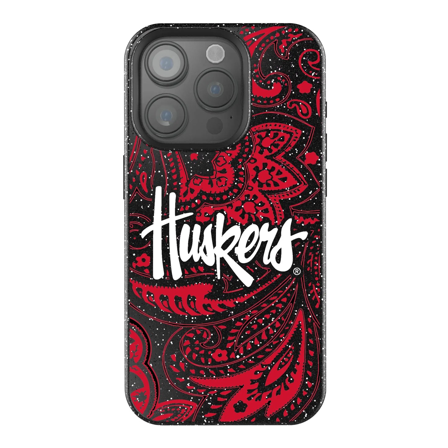 University of Nebraska Huskers Paisley Black Bling Phone Case for Apple iPhone