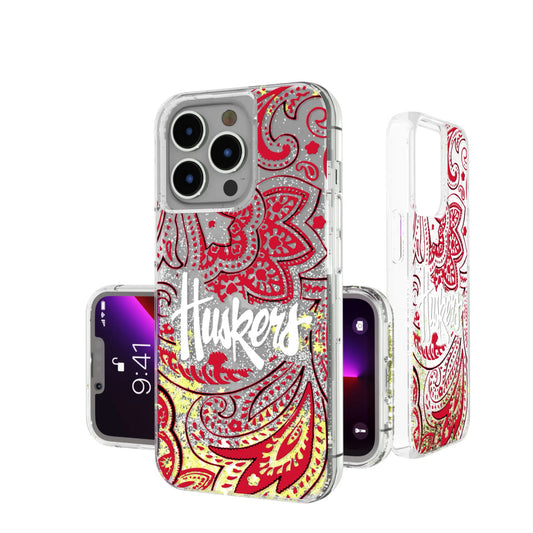 University of Nebraska Huskers Paisley Glitter Phone Case for Apple iPhone