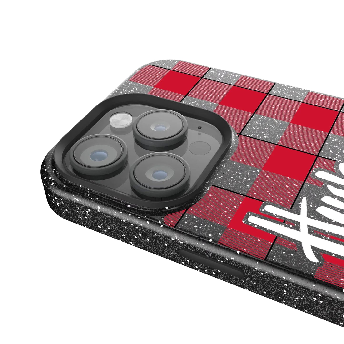University of Nebraska Huskers Plaid Black Bling Phone Case for Apple iPhone