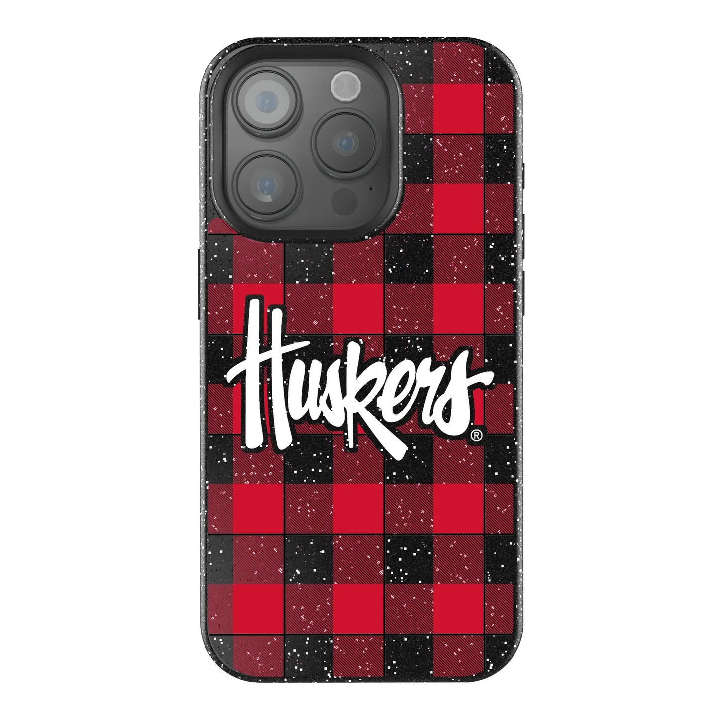 University of Nebraska Huskers Plaid Black Bling Phone Case for Apple iPhone