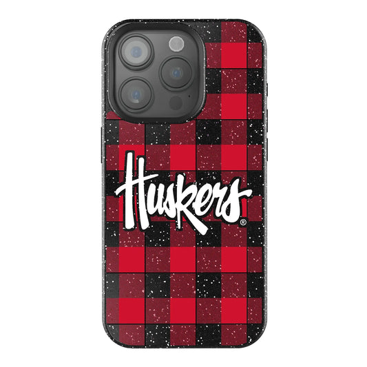 University of Nebraska Huskers Plaid Black Bling Phone Case for Apple iPhone