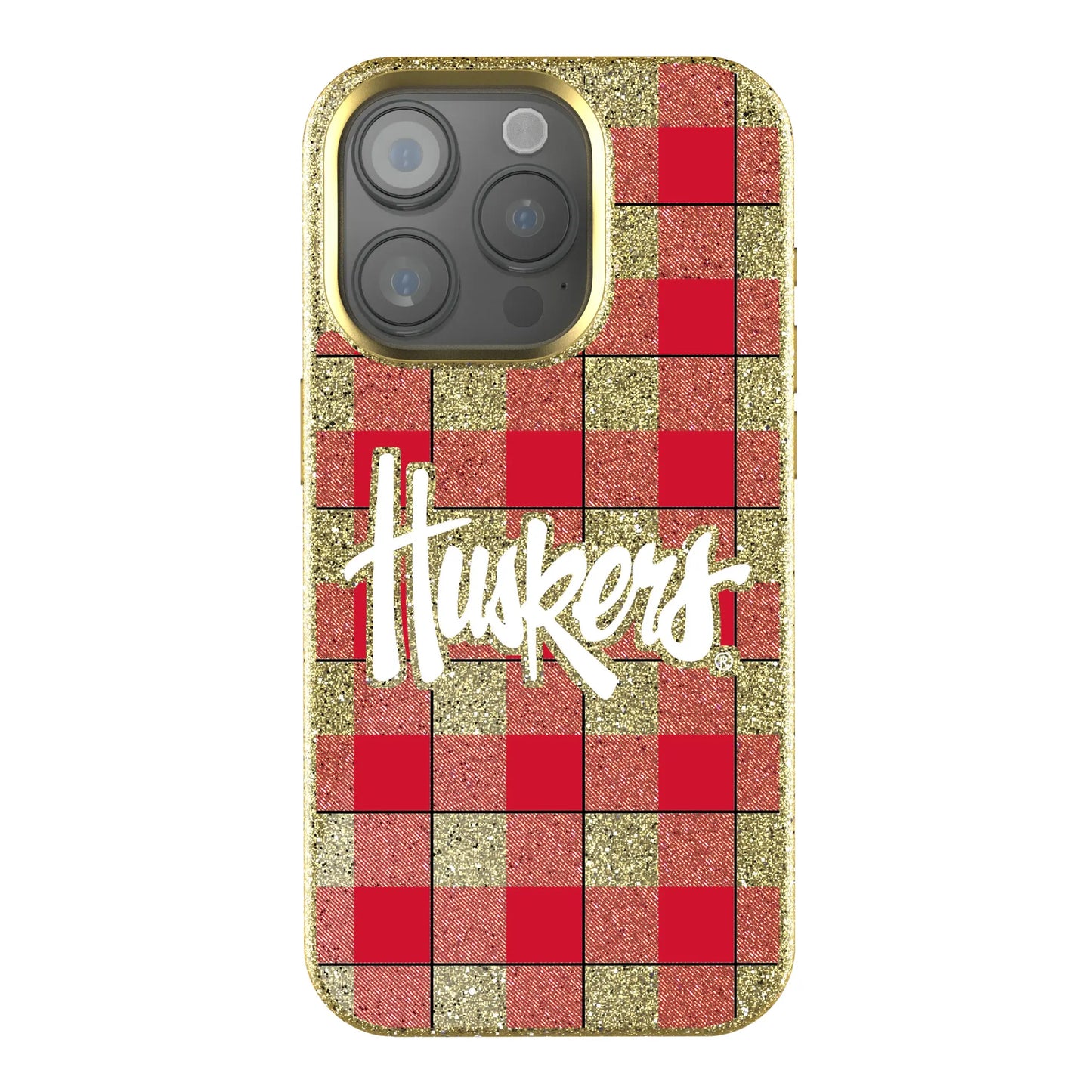 University of Nebraska Huskers Plaid Bling Phone Case for Apple iPhone