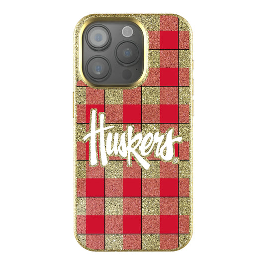 University of Nebraska Huskers Plaid Bling Phone Case for Apple iPhone