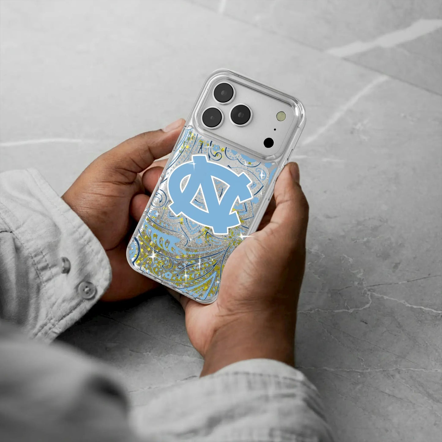 University of North Carolina Tar Heels Paisley Glitter Phone Case for Apple iPhone